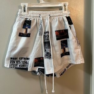 White graphic shorts